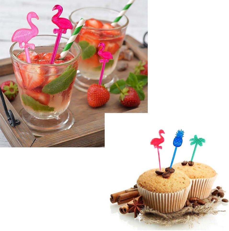 Palillos de plástico con flamenco de frutas, palillos de dientes de cóctel, aperitivos, palillos de comida para sándwich, bebidas, decoraciones