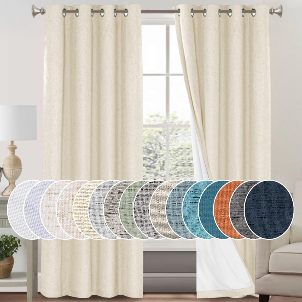 PrinceDeco Cortinas 100% opacas para dormitoriosala de estar, cortinas opacas de lino de 96 pulgadas de largo, cortinas de tratamiento de ventana de
