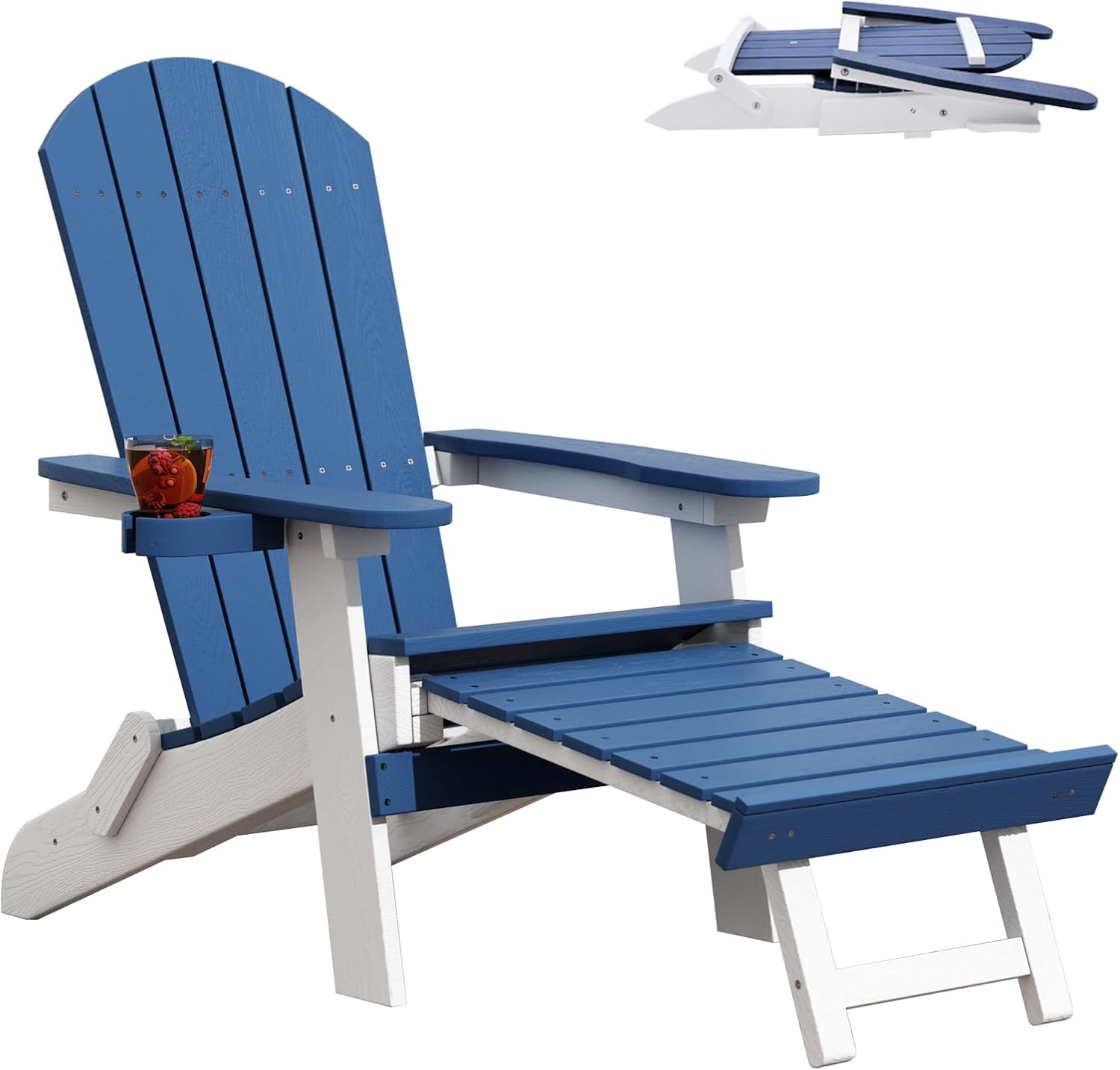 SOMRXO – Sillas Adirondack de plástico con otomana plegable, silla Adirondack plegable con portavasos, silla para hoguera, silla de patio al aire