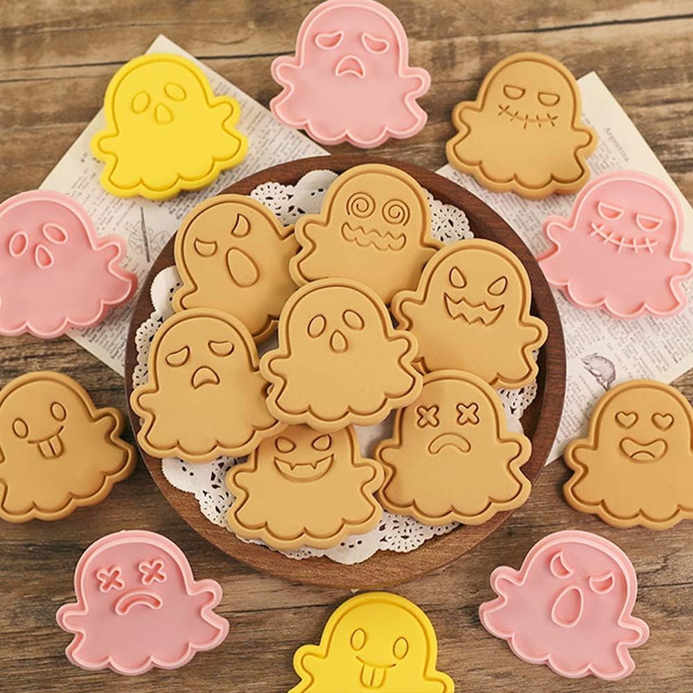 10 cortadores de galletas de Halloween, sellos de galletas con diseño 3D de fantasma, juego de cortador de galletas adecuado para decoración de