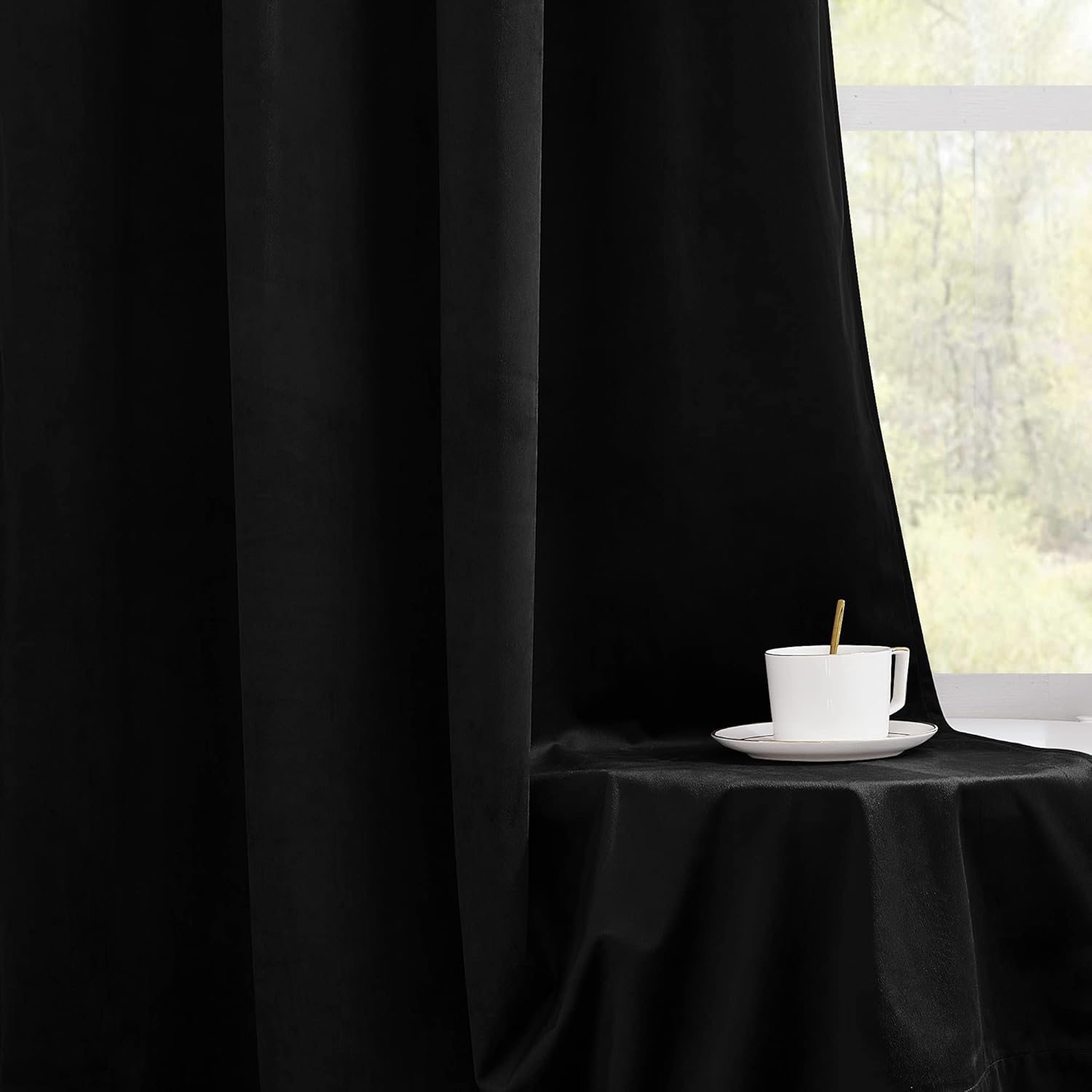 RYB HOME Cortinas de terciopelo negro de 84 pulgadas de largo, 2 paneles, cortinas opacas de felpa para ventana, reducción de ruido, cortinas de