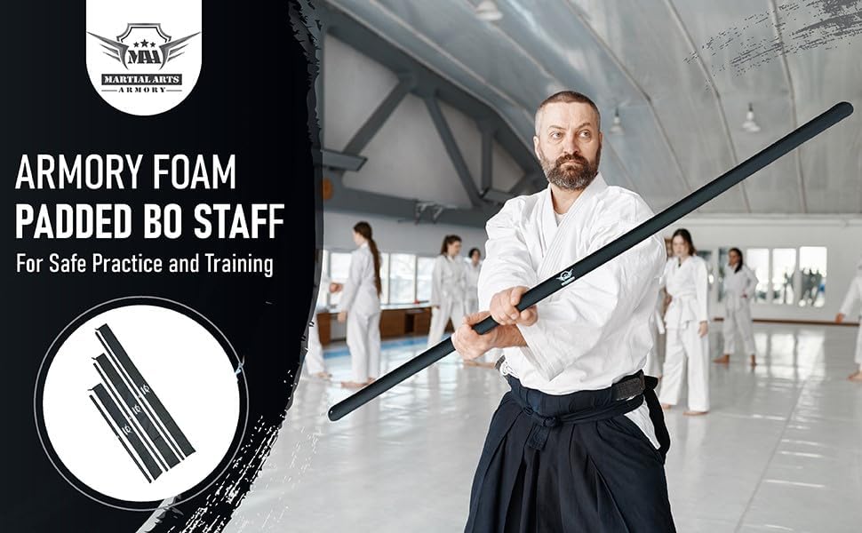 Martial Arts Armory Bo Staff acolchado de espuma para práctica segura y entrenamiento con bolsa de transporte