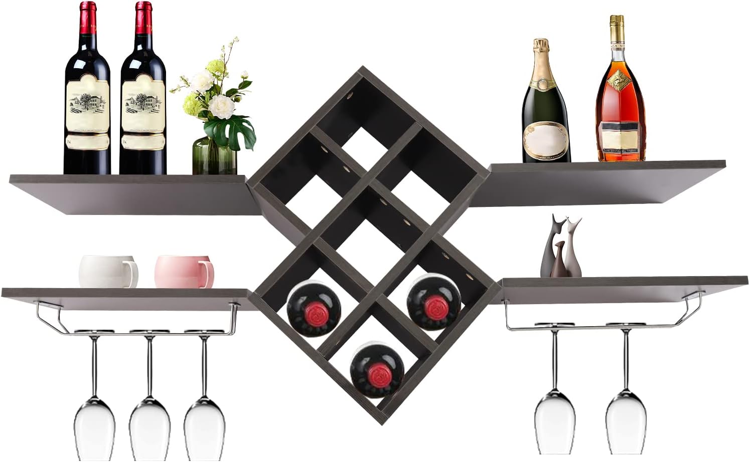 Estante de pared para vino, soporte para copas de vino, estante de vidrio multifuncional, estante de almacenamiento de vino para botellas de vino,