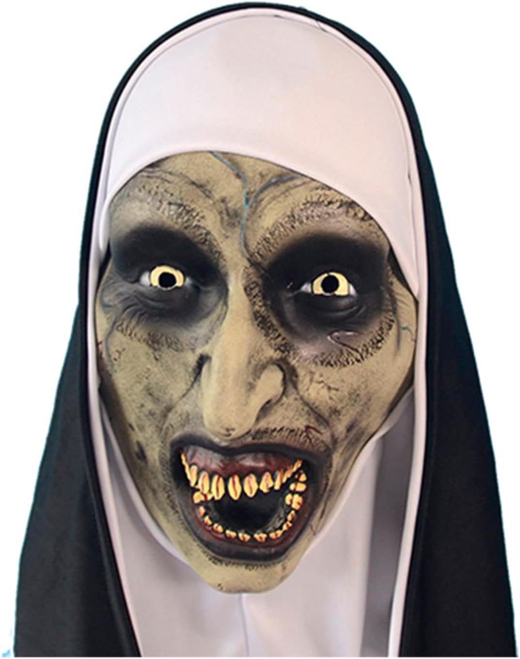 Máscara de monja del diablo Valak con pañuelo, máscara de monja demonio de cabeza completa, máscara realista de monja malvada, máscara de monja del