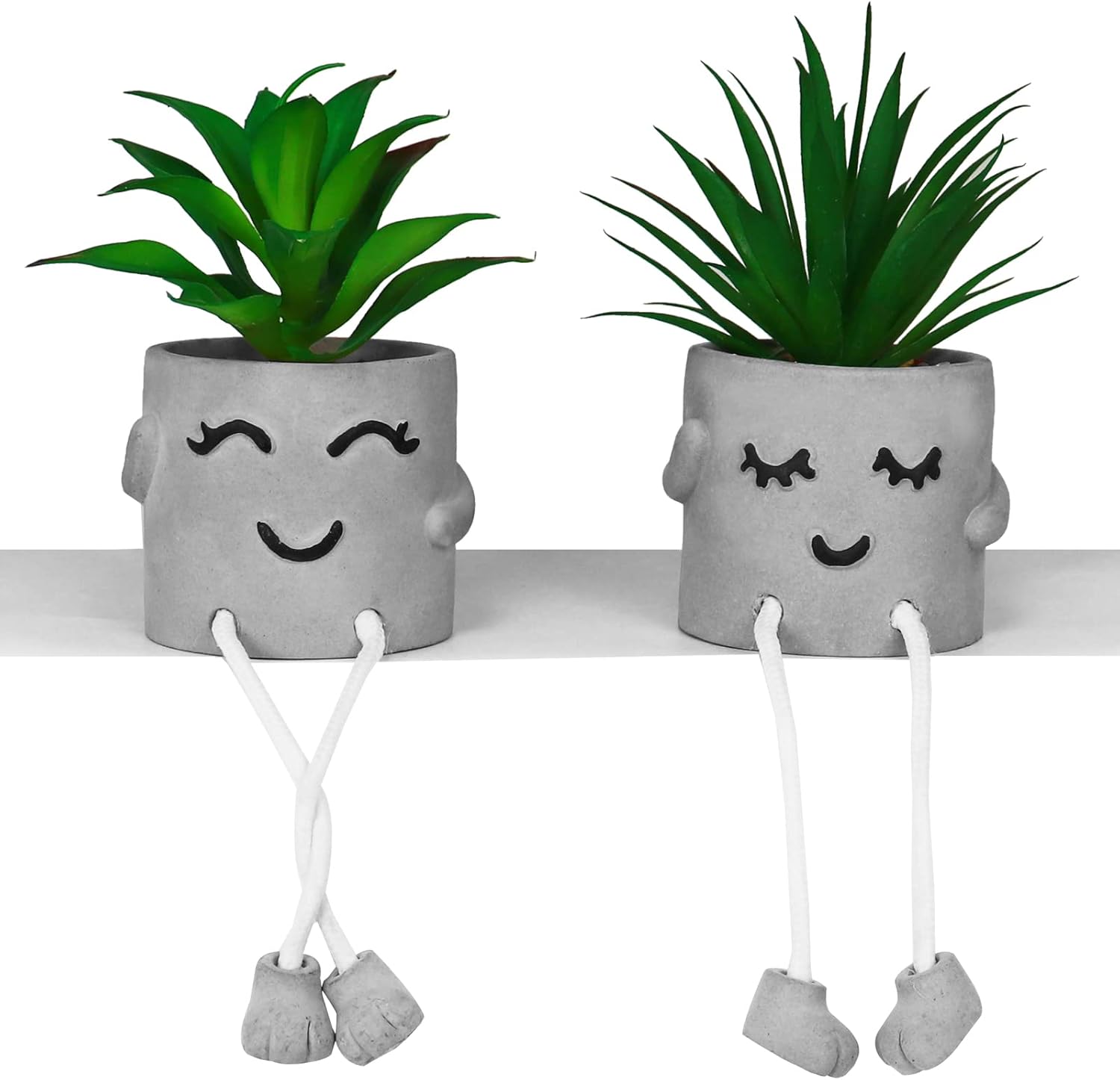 Zerzsy Suculentas falsas en macetas de cemento con pata colgante, mini plantas falsas en maceta para decoración de escritorio, decoración de estante