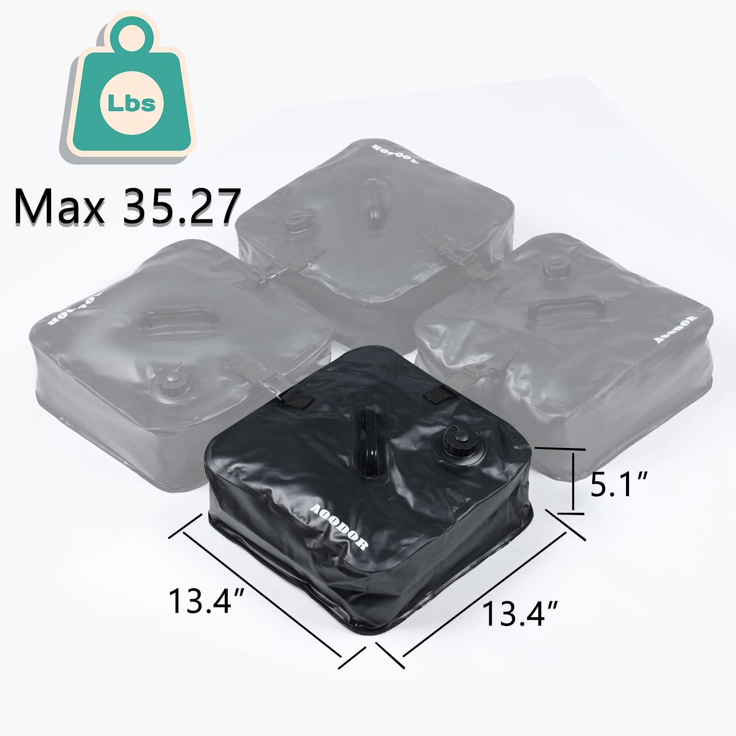 Aoodor Juego de 4 bolsas de peso para paraguas, relleno de agua, tela de PVC 250D duradera, conexión resistente, fácil de usar, color negro