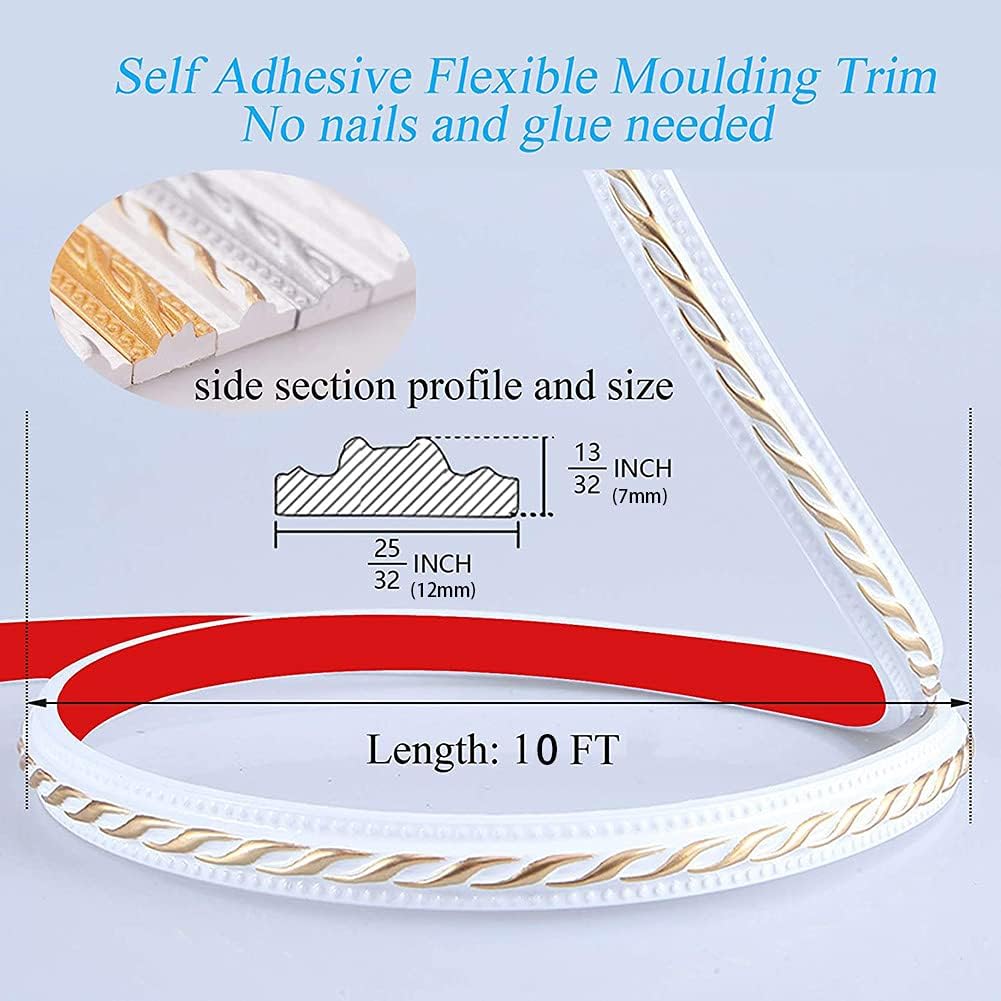 ITTA Moldura flexible autoadhesiva, 10 pies de moldura de pared de flores para despegar y pegar, moldura de techo para armario, puerta, muebles,