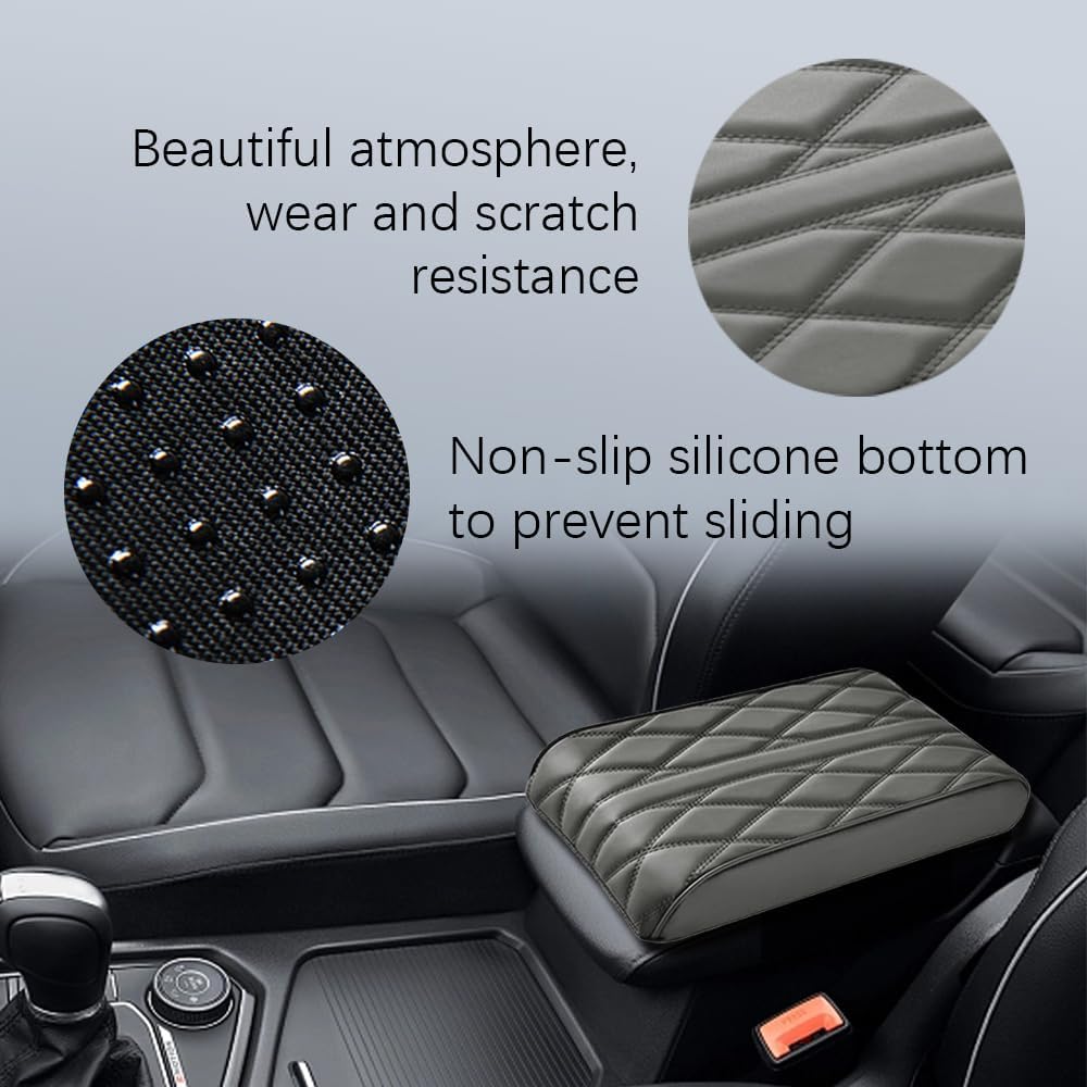 Jsorum Almohadilla de cuero para reposabrazos de automóvil, funda de cuero de espuma viscoelástica, funda de cuero sintético para reposabrazos de