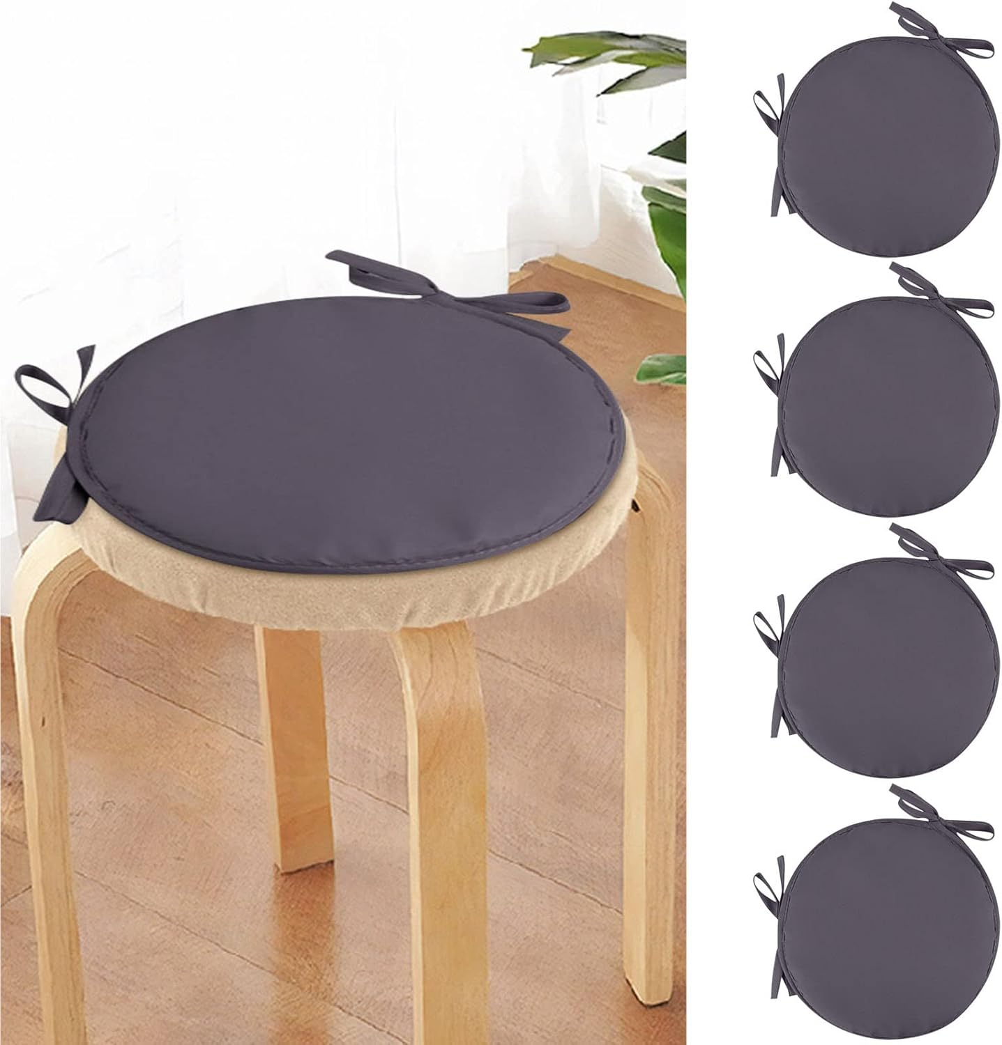 4 cojines para sillas de exteriores, antideslizantes, redondas, para sillas de jardín, cojines de asiento con lazos para bistrós al aire libre,