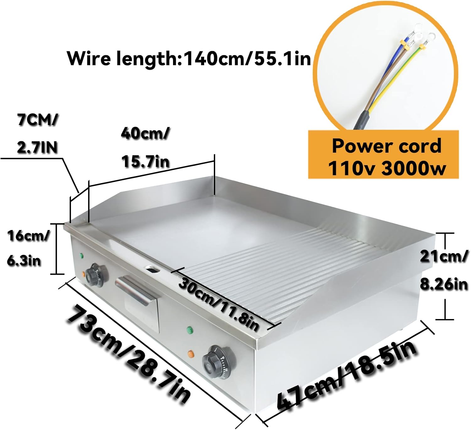 NJTFHU 29 “parrilla comercial, 110 V 3000 W plancha eléctrica, antiadherente parrilla eléctrica plana, plancha para cocinar equipo de cocina