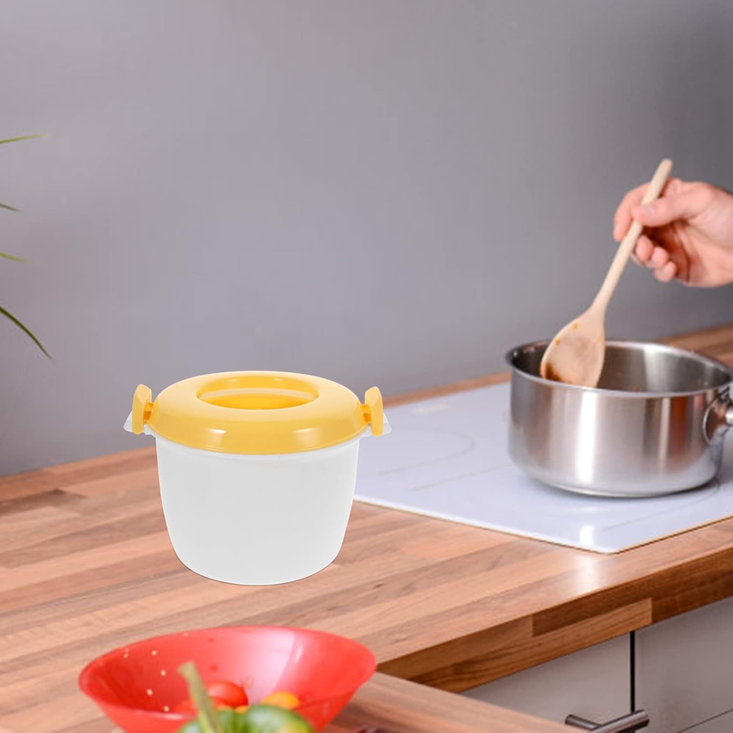 Hemoton Mini vaporizador para microondas, olla arrocera para microondas, olla de vapor de alimentos, recipiente de vapor con tapa, utensilios de