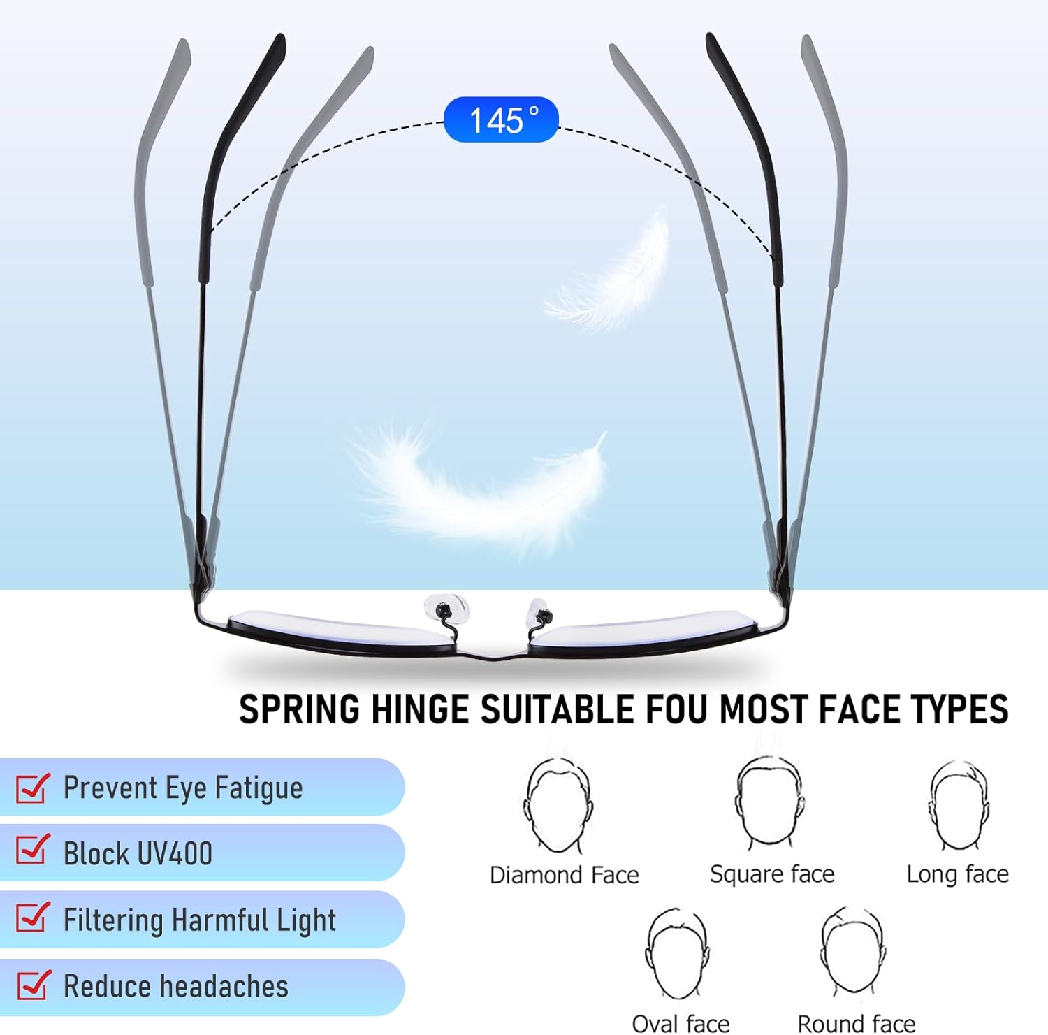 Paquete de 3 lentes de lectura para hombre, ligeros marcos de metal con bloqueo de luz azul, filtro elegante para rayos UVdeslumbramiento de