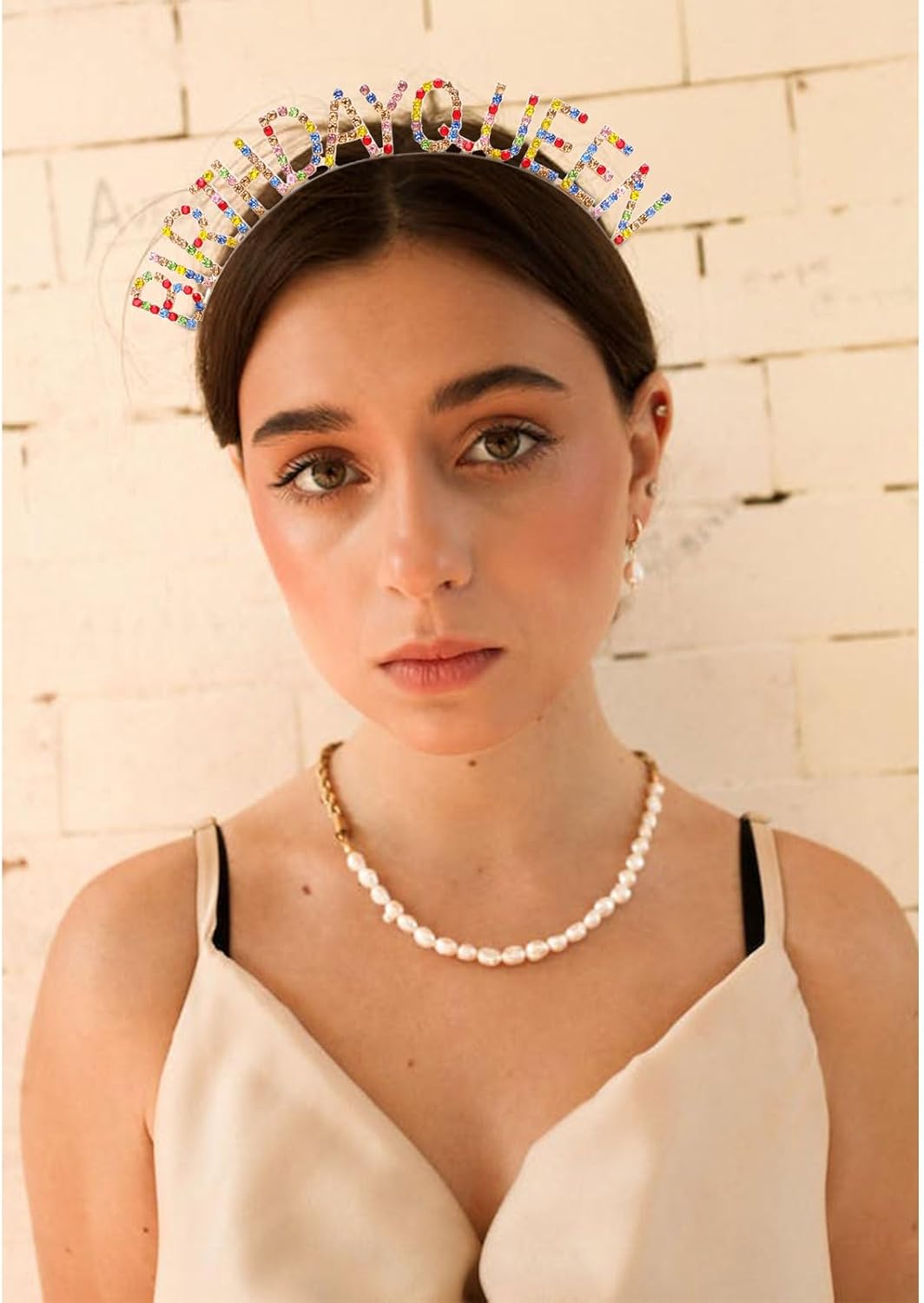 CURASA Diademas de cumpleaños Queen para mujer, corona de diamantes de imitación arcoíris para niñas, tiara colorida, diadema de cumpleaños, tiara