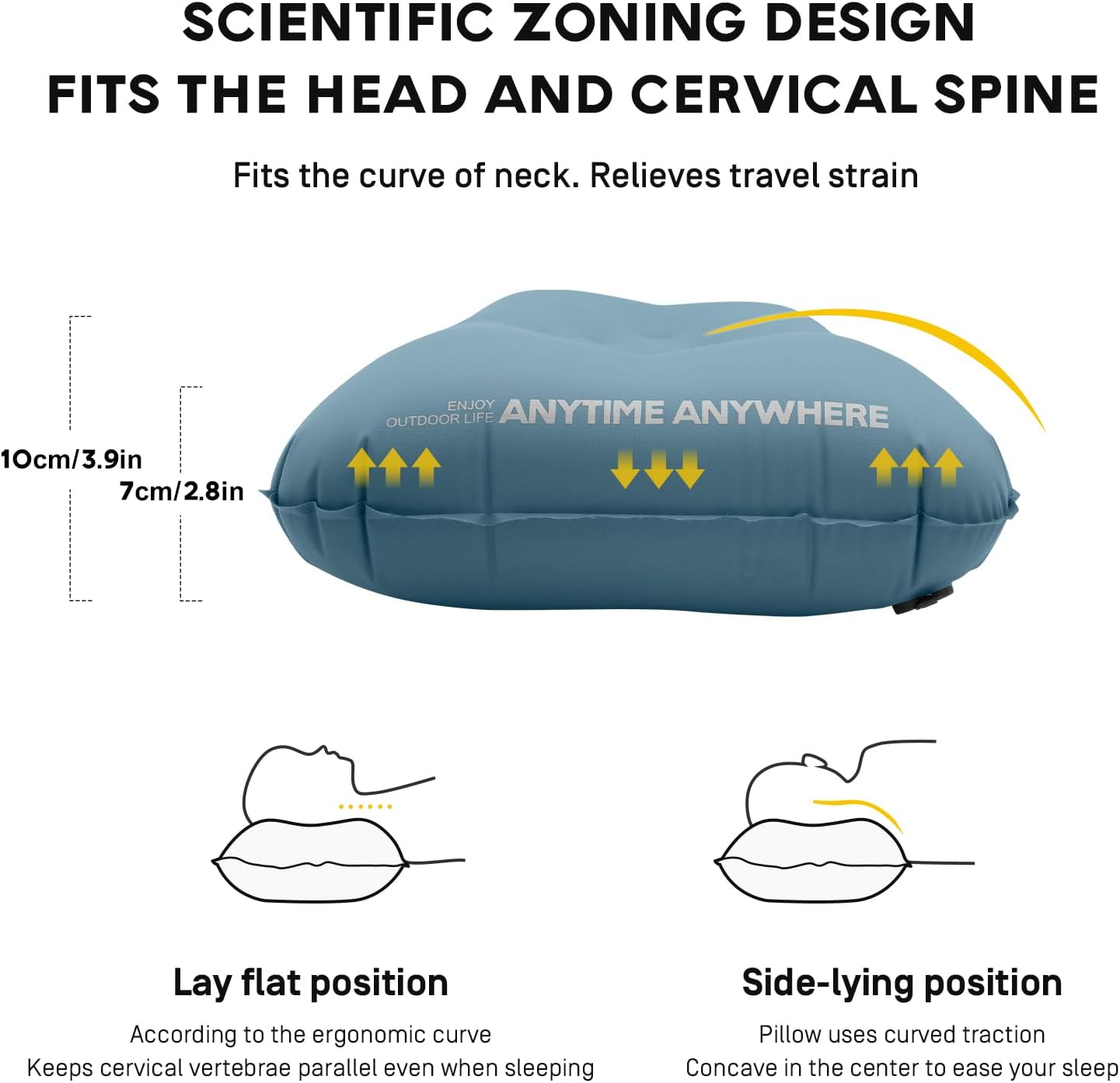 Almohada inflable ultraligera de viaje (11.8 x 16.9 pulgadas) para soporte lumbar de cuello, ergonómica, ligera, compacta, para senderismo, playa,