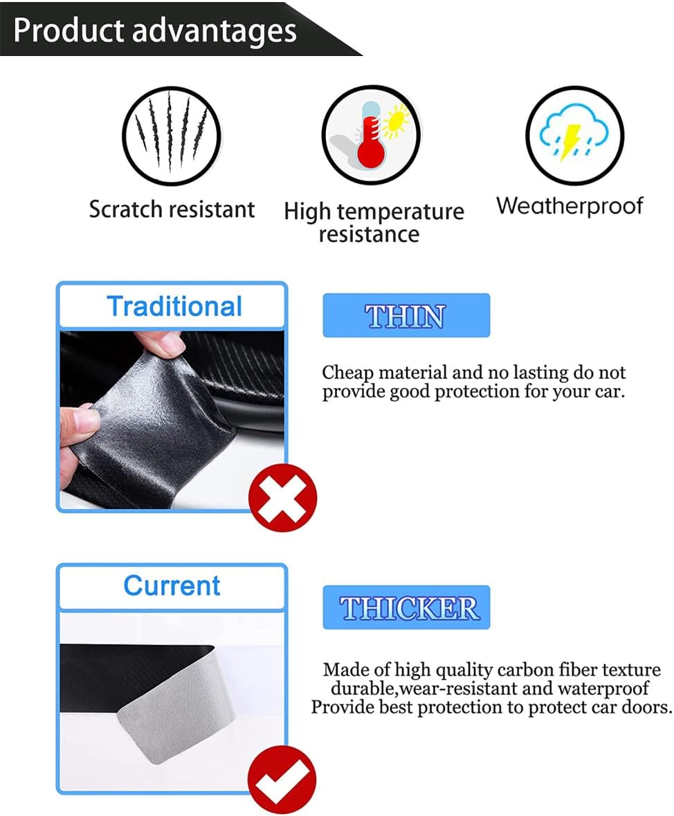 4 protectores de umbral de puerta de automóvil compatibles con Hyundai Santa Cruz, accesorios de automóvil, fibra de carbono, cuero texturizado de