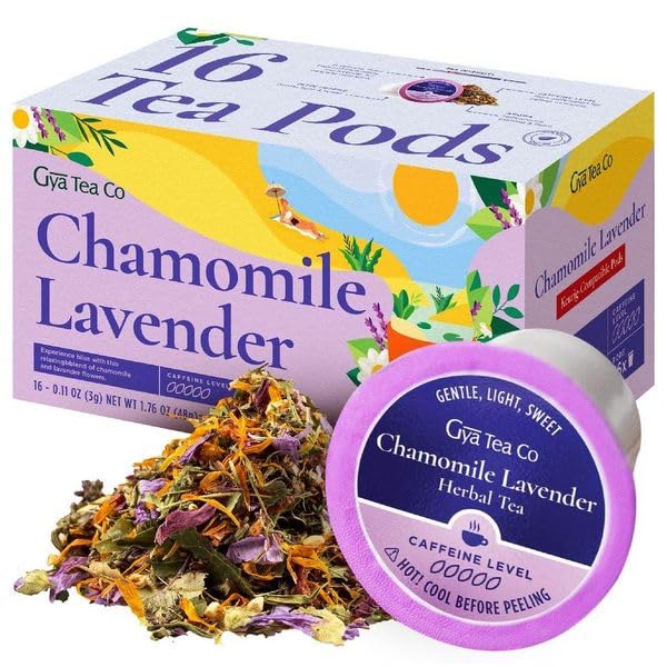 Gya Tea Co Tazas K de té de hierbas de manzanilla y lavanda para Keurig, té sin cafeína, tazas K para Keurig, comienza el día con cápsulas de té