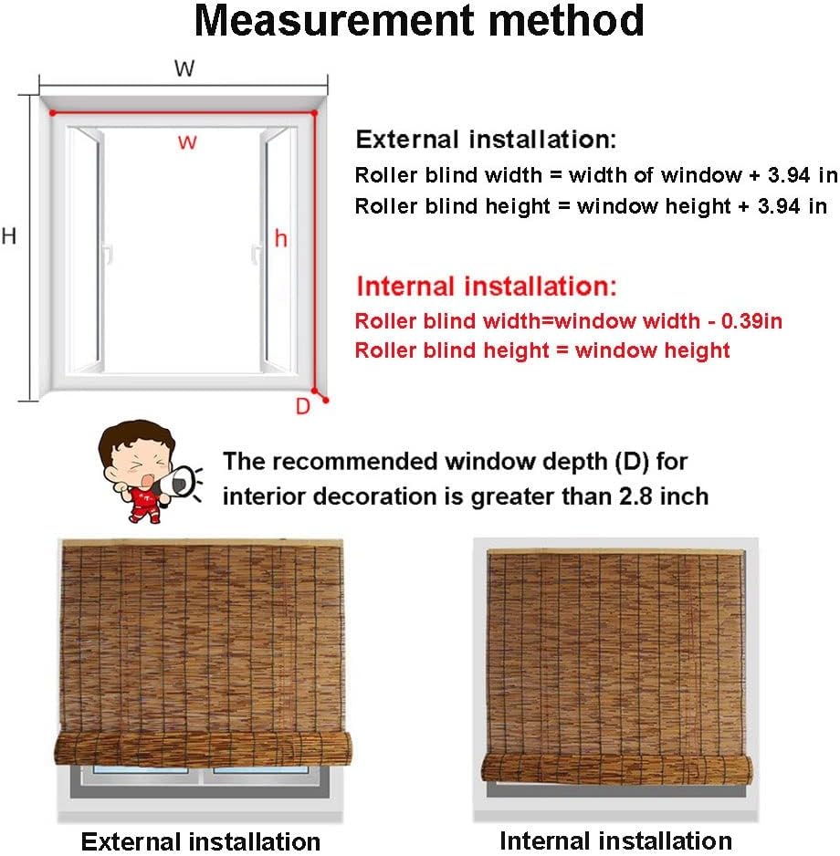 Persianas de bambú para ventanas, persianas de patio enrollables para exteriores, 38 x 48 pulgadas, 74 x 60 pulgadas, 34 x 72 pulgadas, 72 x 84