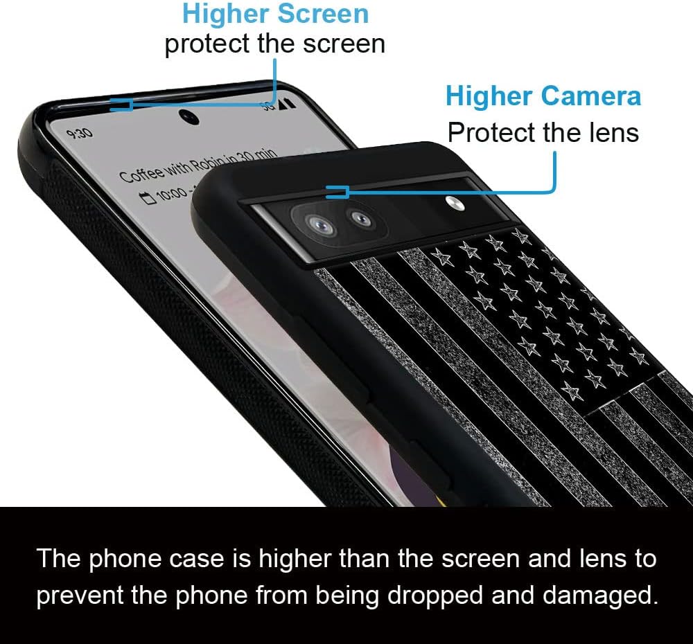 ZHEGAILIAN Funda compatible con Google Pixel 6A, diseño de bandera estadounidense en blanco y negro, diseño de patrón de espalda de silicona suave,