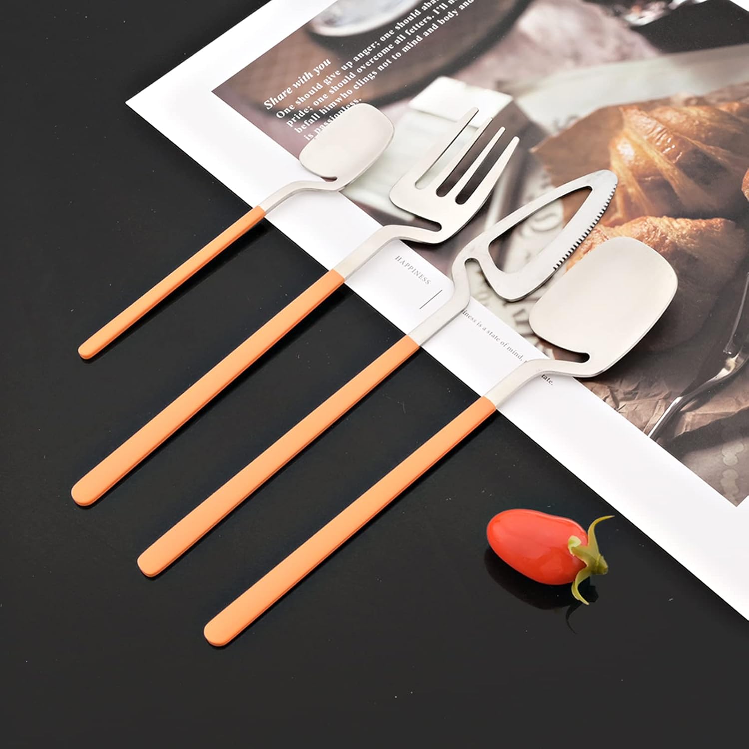JASHII Juego de cubiertos de acero inoxidable 304 con acabado satinado de color macarrón de 24 piezas, juego de utensilios de cocina para 6