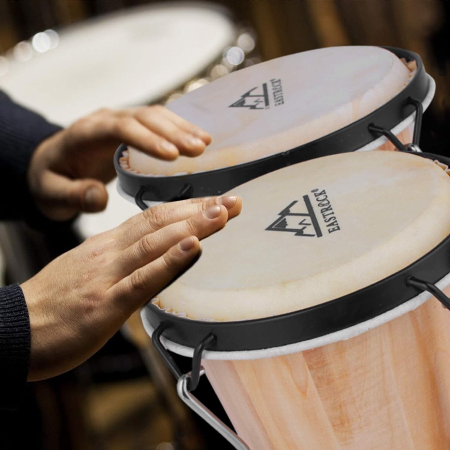 EastRock Bongo – Juego de tambor de 6 y 7 pulgadas para adultos, niños, principiantes, profesionales, instrumentos de percusión de madera y metal