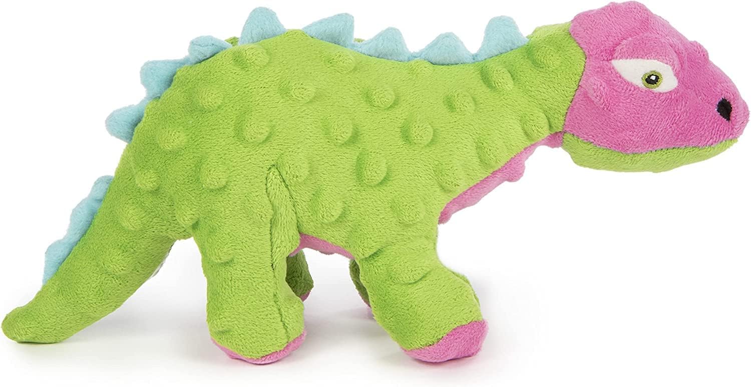 goDog Dinos Spike Squeaky – Juguete de peluche para perro, tecnología Chew Guard, verde, pequeño