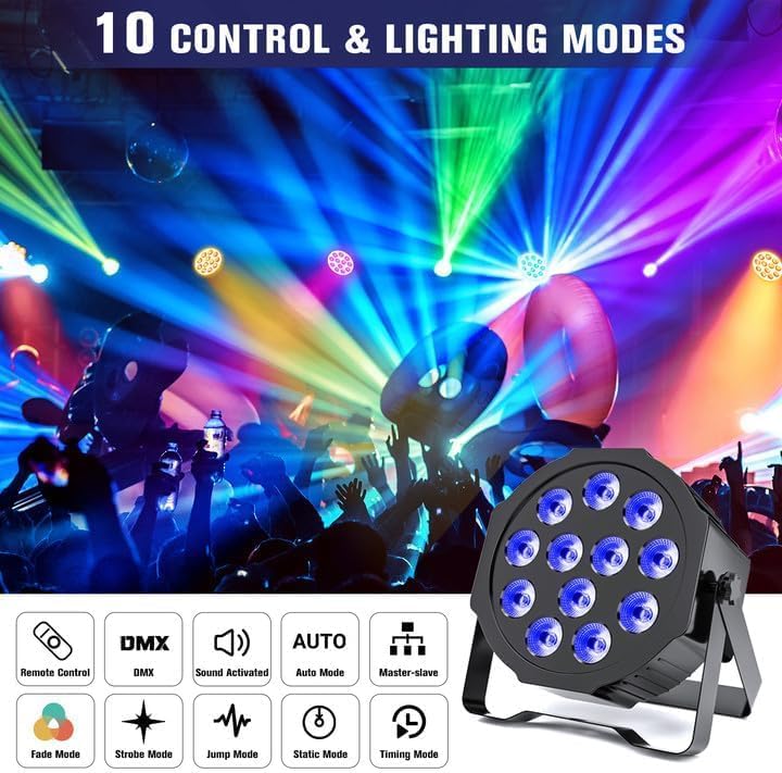 Luces Par recargables RGBWA+UV 6 en 1, luces LED de escenario alimentadas por batería, luces HOLDLAMP DJ activadas por sonido con control remoto y
