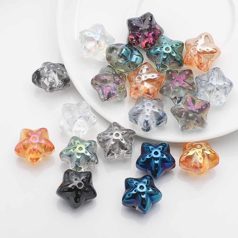Rired 27 Cuentas de estrella para hacer joyas, 50 unidades, cuentas de vidrio grandes de 0.7 pulgadas para manualidades, coloridas y bonitas cuentas