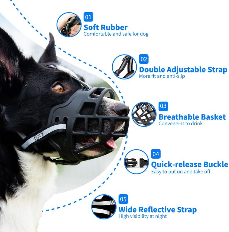 Bozal para perro, bozal suave para perros, protector bucal para perros pequeños, medianos y grandes, para dejar de morder, masticar y ladrar,