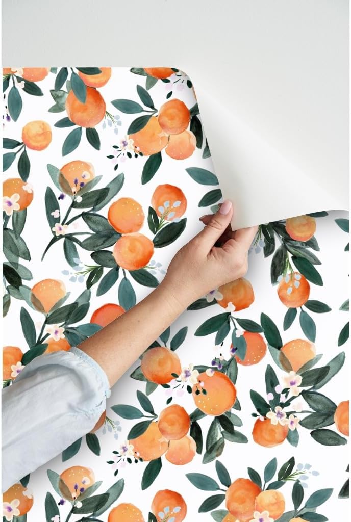 Spoonflower Papel tapiz autoadhesivo de 3 x 2 pies  Clementine White Oranges Frutas Cítricos Verano Tropical Pequeña Escala Clementinas Papel