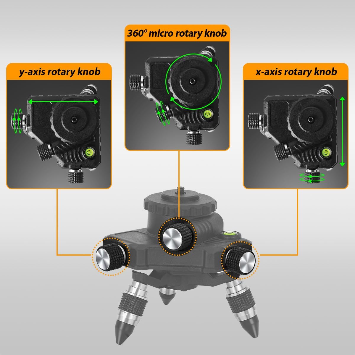 Takamine Adaptador de nivel láser para conector de nivel láser y trípode, base giratoria de metal finamente ajustable de 360 con montaje roscado de
