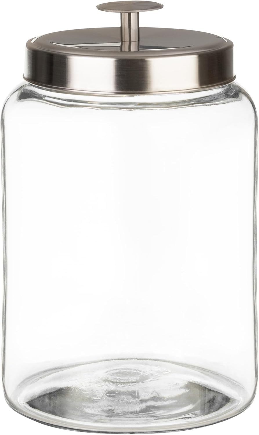 Tarro de cristal para galletas de 1 galón con tapas de metal, recipiente hermético de almacenamiento de alimentos para frescura, ideal para harina,