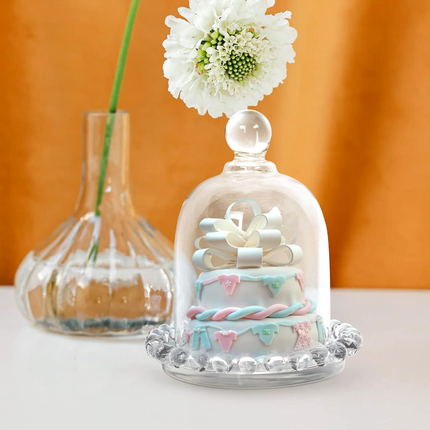 Abaodam Mini soporte transparente para pasteles con cúpula de cristal, 6 “x 6”