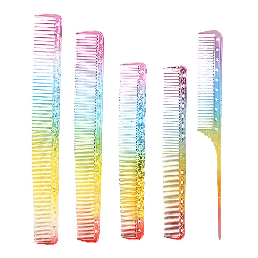 Peine de peluquería 5 piezas profesional color arco iris corte peine, corte de pelo, peine de teñido de pelo, peine de pelo recto para peluquería