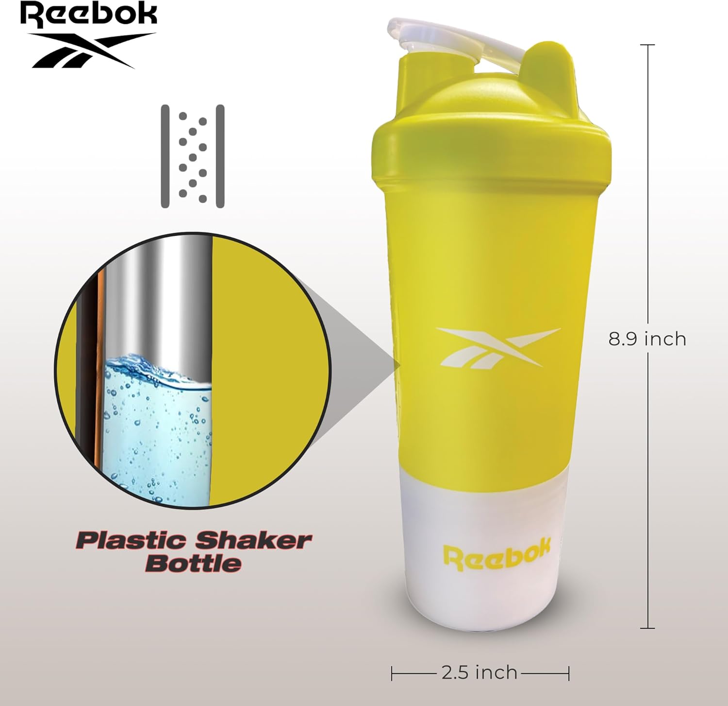 Reebok Botella agitadora con diseño atlético, botellas agitadoras de 17 onzas, botella mezcladora de proteínas, botellas agitadoras para gimnasio,