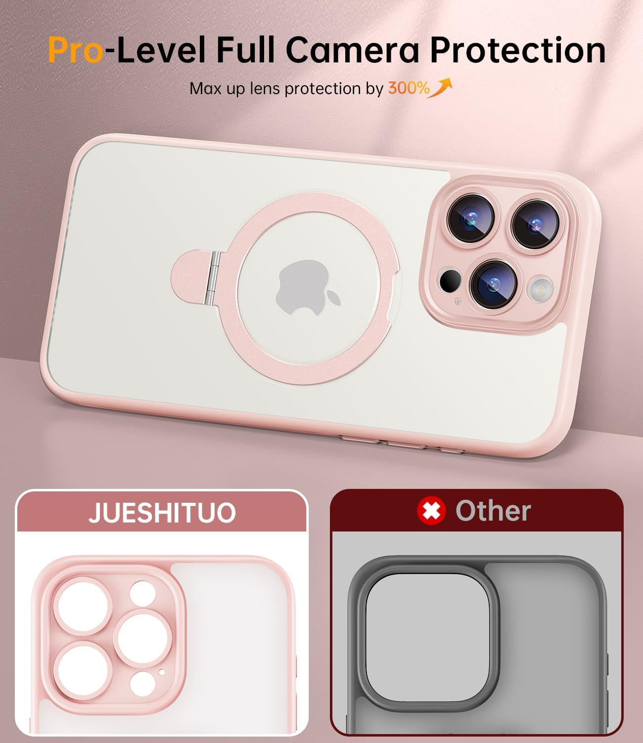 JUESHITUO Funda para iPhone 15 ProMax con soporte magnético protección completa de la cámara compatible con MagSafe grado mil, a prueba de golpes,