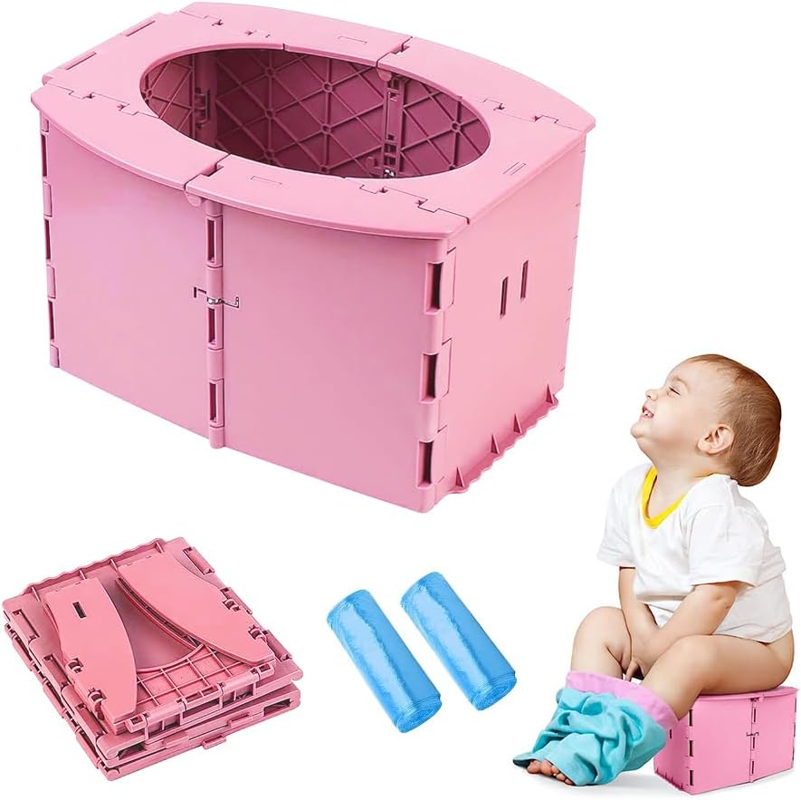 Orinal de viaje para niños, orinal portátil para viajes de niños pequeños, inodoro plegable portátil reutilizable para niños pequeños, asiento de
