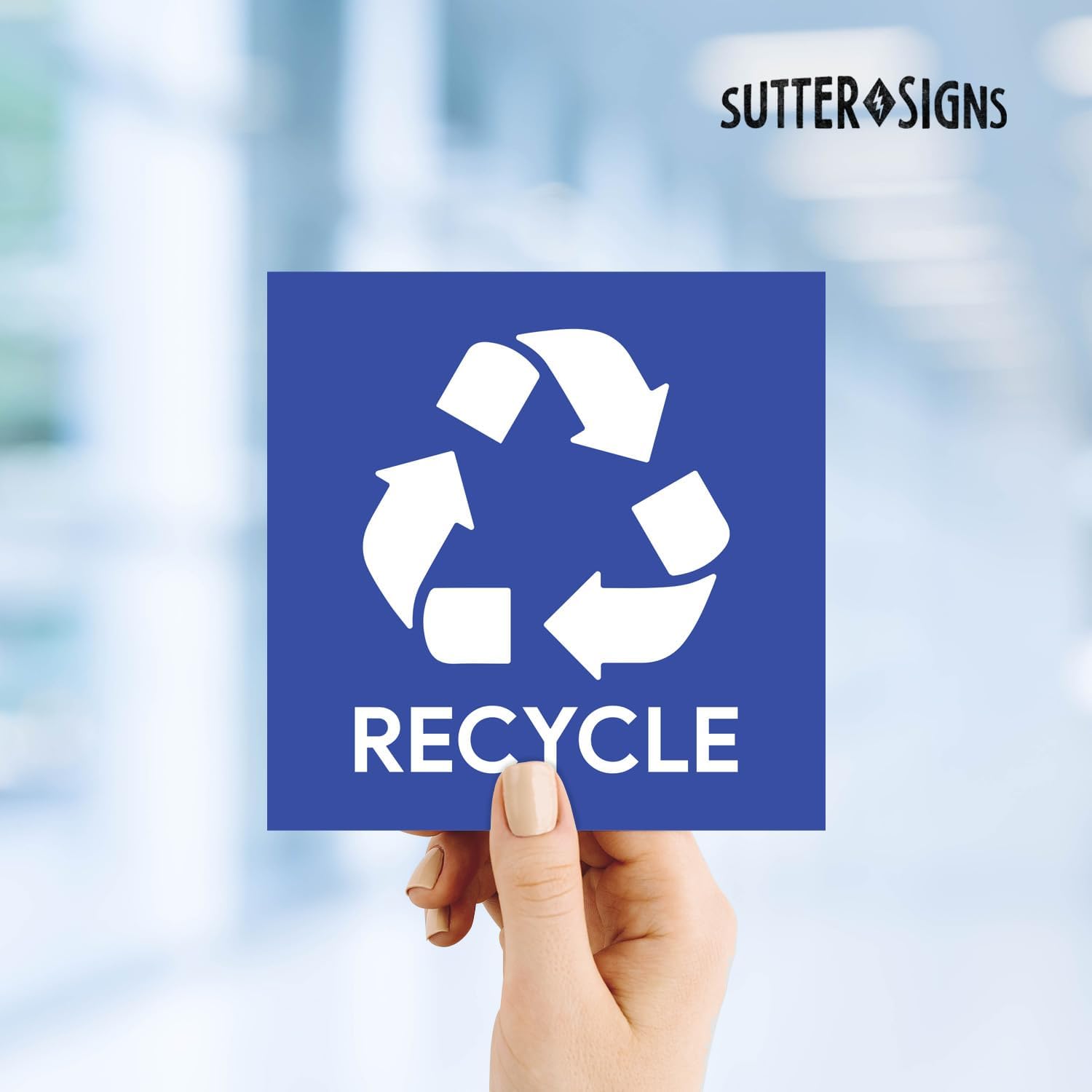 Calcomanías de reciclaje y basura, autoadhesivas de vinilo resistentes a la intemperie, negroazul, cuadrado de 5 pulgadas (paquete de 4)
