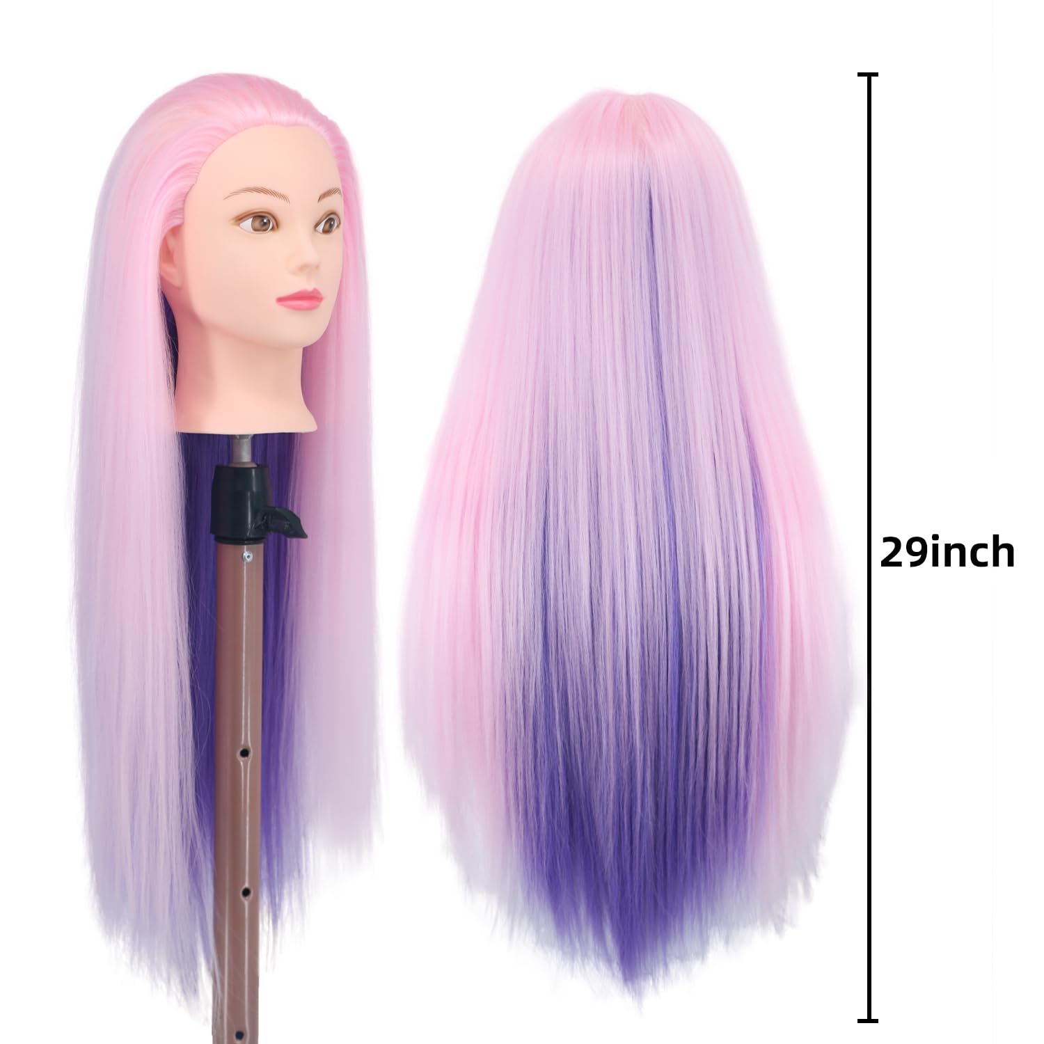 Cabeza de maniquí con cabello, cabeza de muñeca de 29 pulgadas para entrenamiento de peinado, cabeza de maniquí, práctica de maniquí, cosmetología,
