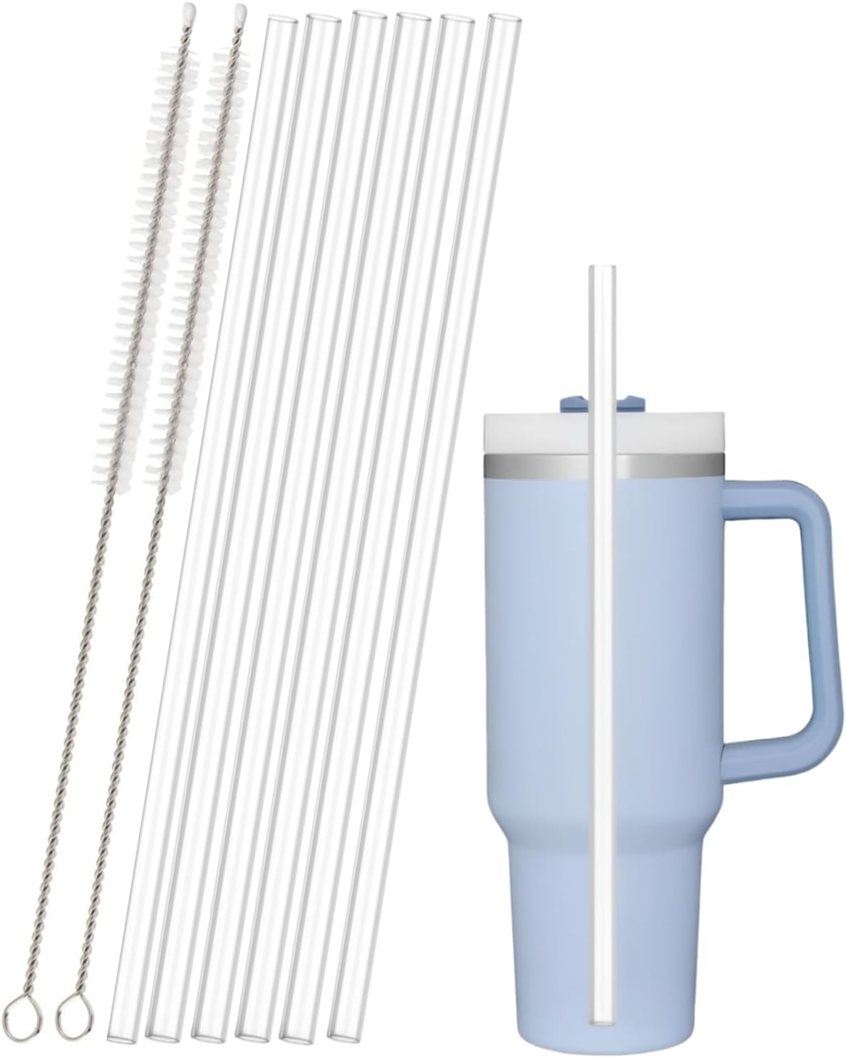 Stanley – Vaso de repuesto para vaso Stanley de 40 onzas y 30 onzas, paquete de 6 popotes reutilizables con 2 cepillos de limpieza, popote para