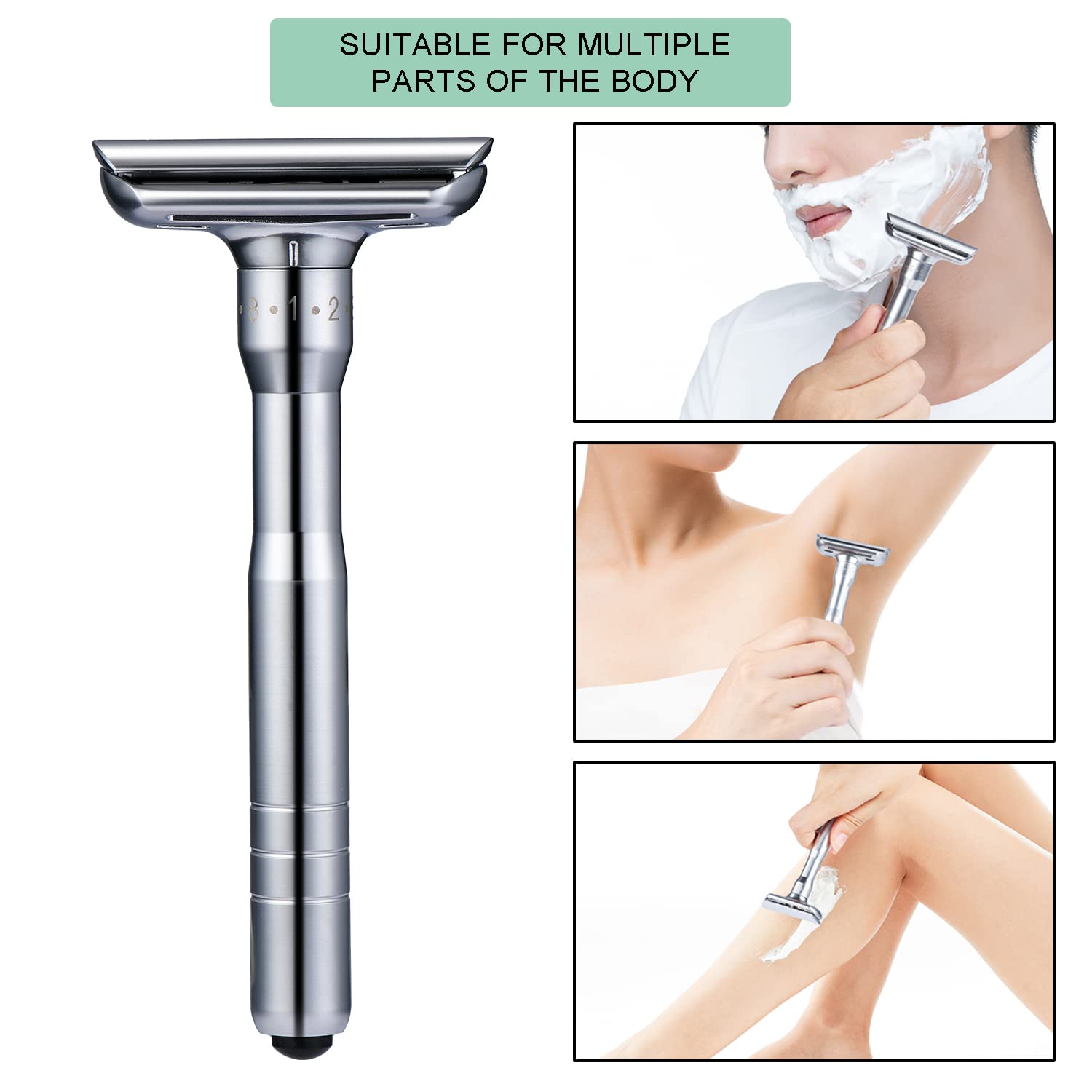 Safety Razor – Maquinilla de afeitar de seguridad para hombre, afeitadora de doble filo, afilada ajustable de 8 velocidades con 10 cuchillas