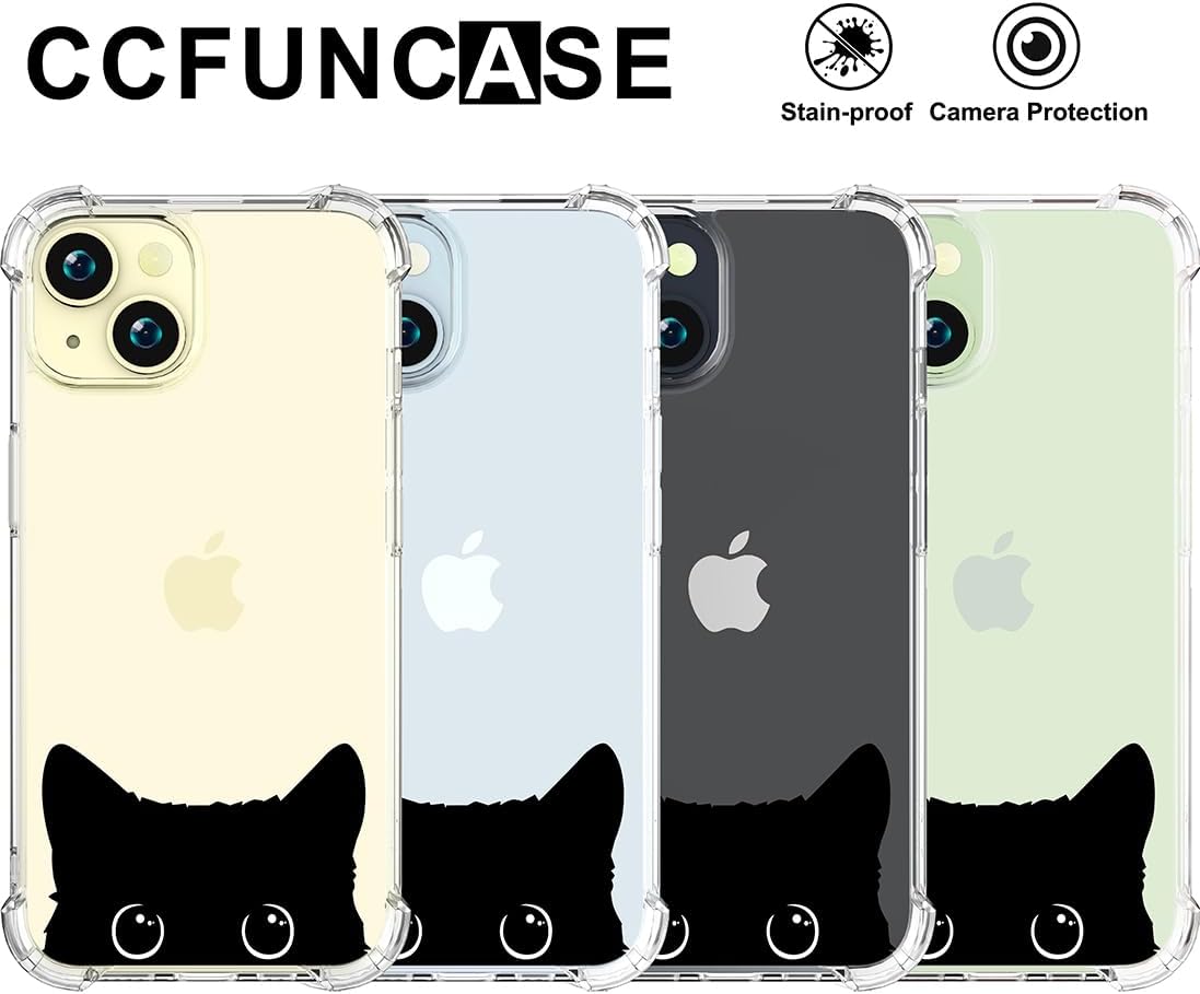 Funda para iPhone 15 Plus, bonita y transparente para mujer, resistente funda protectora protectora compatible con iPhone 15 Plus (orejas de gato