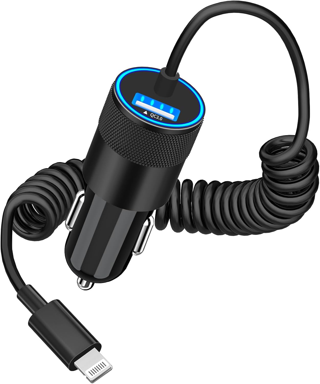 Apple MFi Certified iPhone Charger Fast Car Charging, BARMASO 66W USB-C PD&QC3.0 Power Rapid Car Charger + Built-in 6FT Lightning Coiled Cord Quick