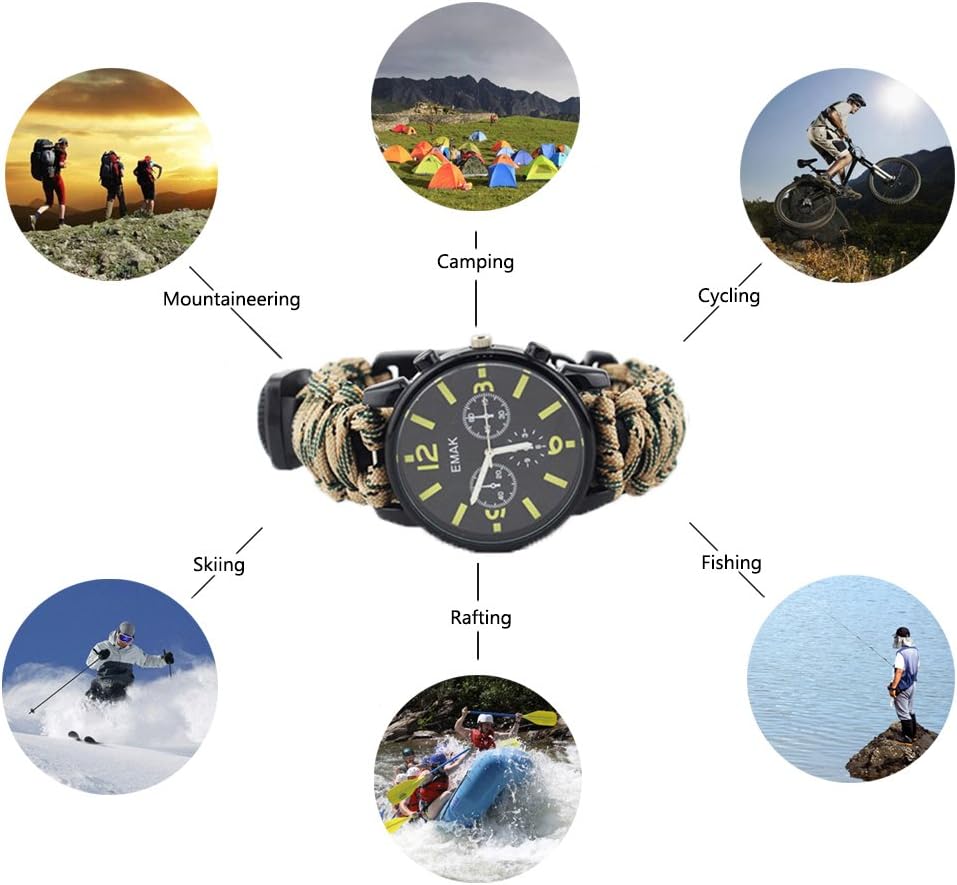 Pulsera de supervivencia para deportes al aire libre, 7 núcleos Paracord Mountaineer Noctilucente, reloj de emergencia pulsera de primeros auxilios,