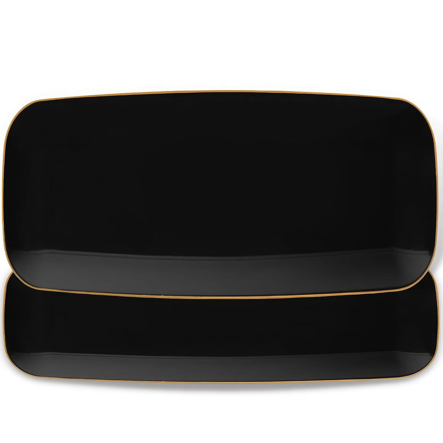Blue Sky Bandeja rectangular orgánica negra con borde dorado – 10.6 pulgadas  2CT reutilizable y desechable elegante vajilla de plástico