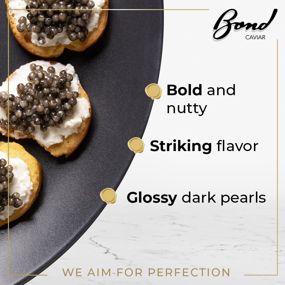 Bond American Hackleback Caviar – Huevas de caviar de renombre mundial, perlas negras pequeñas exclusivas, entrega durante la noche, lujo perfecto