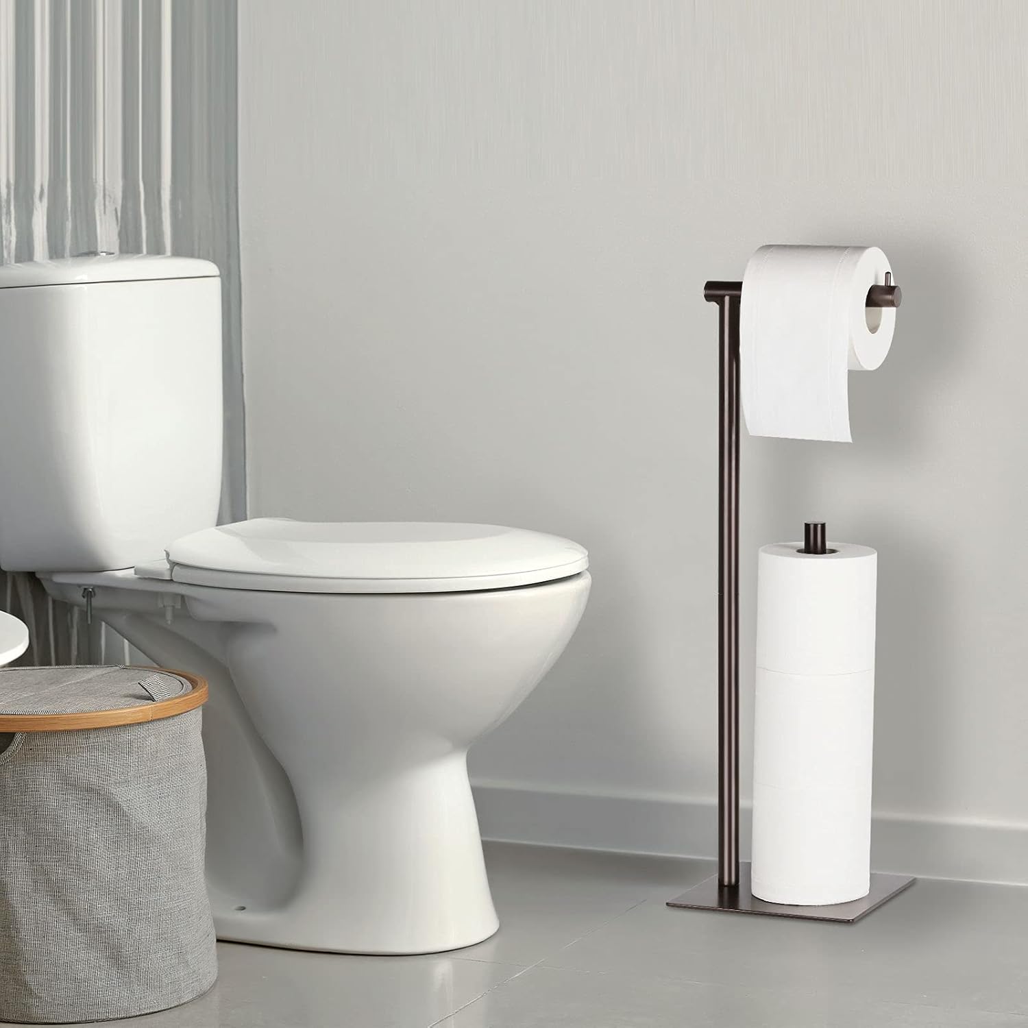 Soporte de papel higiénico industrial para rollo de papel higiénico con reserva de baño, organizador de papel higiénico de pie con dispensador de