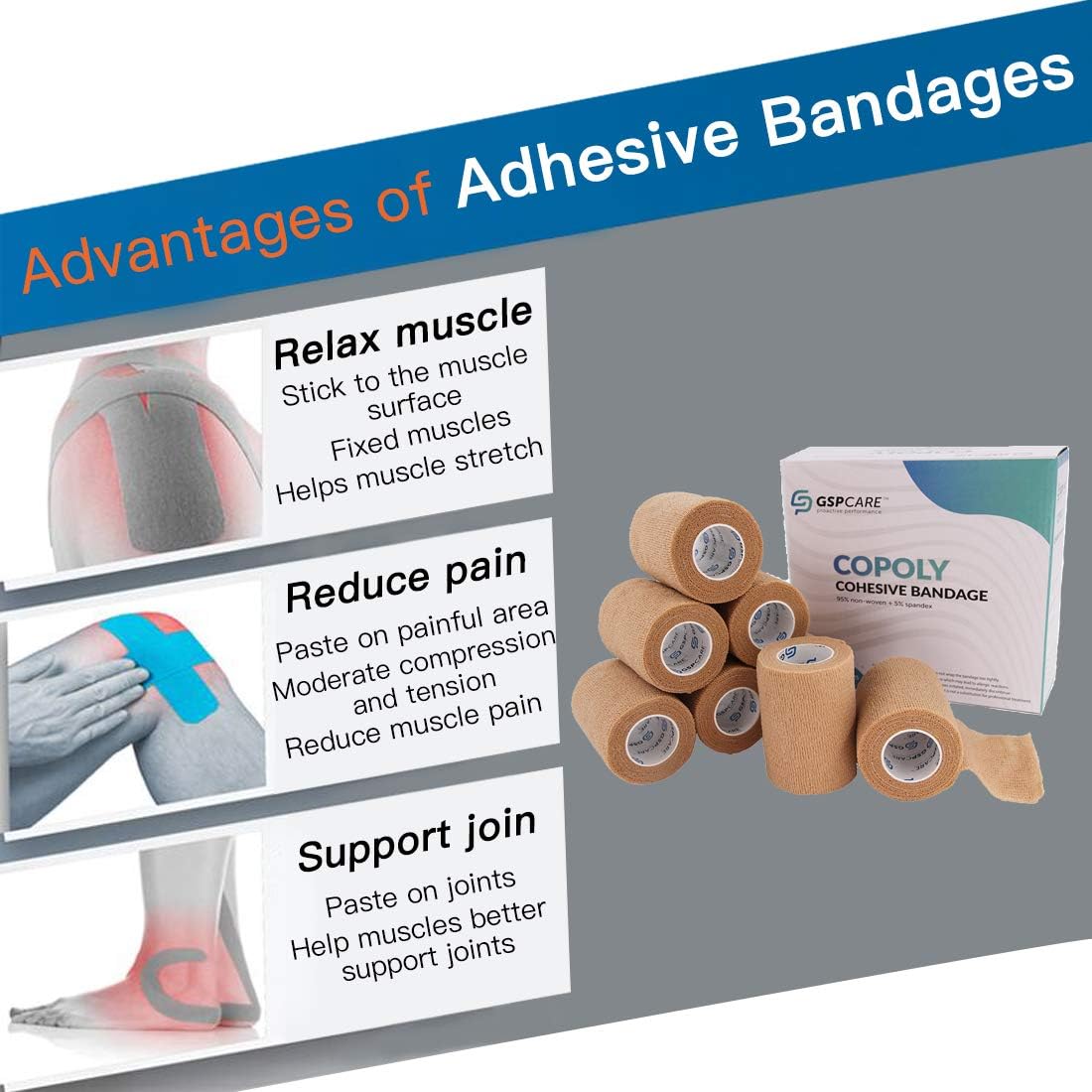 Vendajes cohesivos autoadhesivos, 12 unidades de 3 pulgadas x 5 yardas, cinta médica, rollos no tejidos adhesivos flexibles y transpirables de