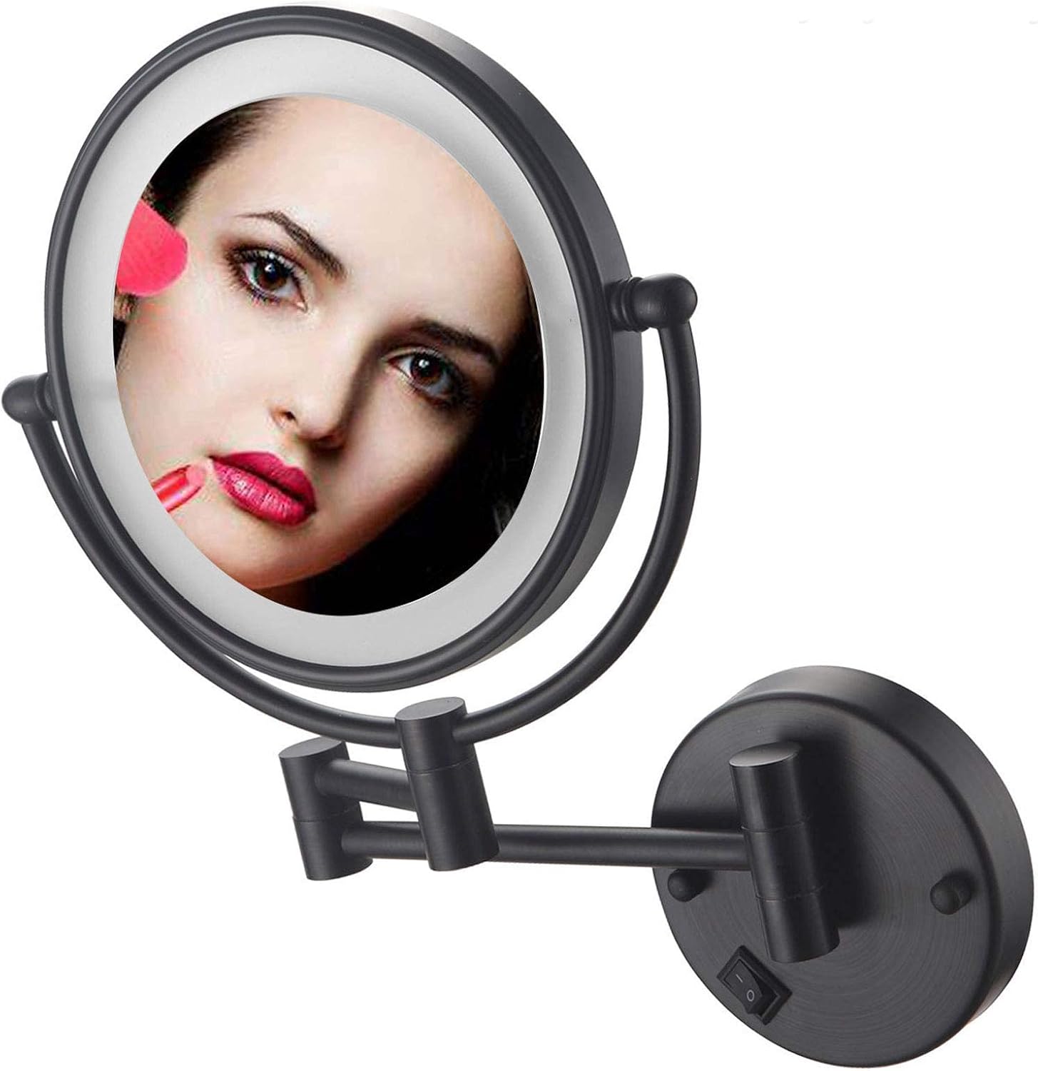 GaRcan Espejo de maquillaje con aumento de 10 veces iluminado, espejo de maquillaje giratorio de doble cara de 8 pulgadas, espejo de maquillaje
