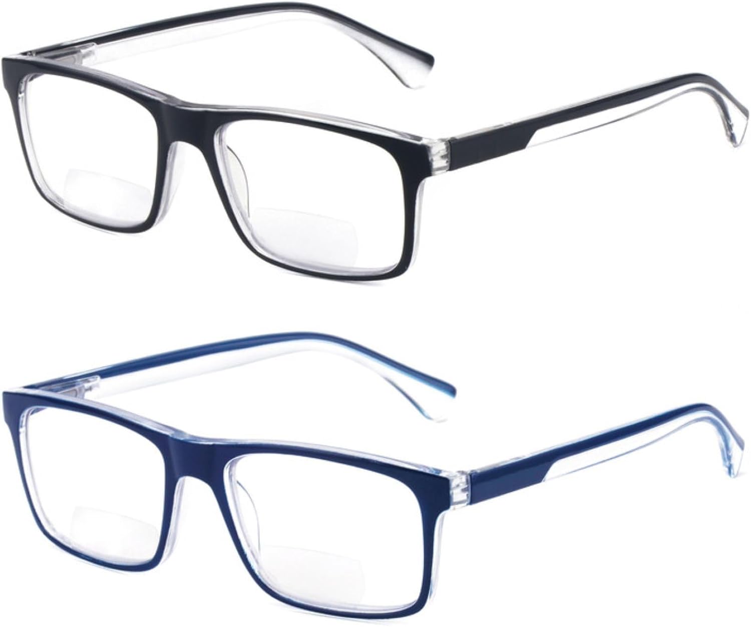 Missfive Paquete de 2 lentes de lectura bifocales ligeros para hombres, bloqueo de luz azul cercanolejano, lectores de bisagra de resorte de doble