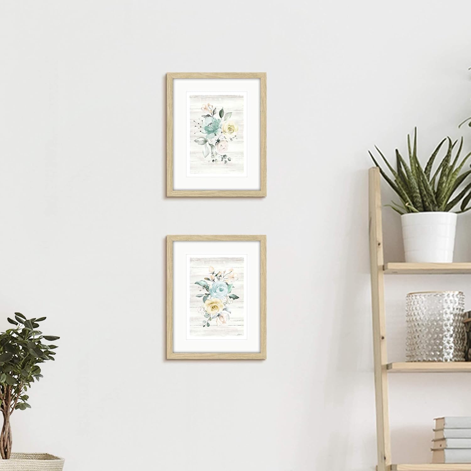 Cuadro de flores enmarcadas para pared, 11 x 14 pulgadas, lindo ramo de flores de rosas, juego de 2 ilustraciones para decoración moderna de la